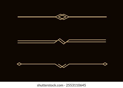 Conjunto de líneas doradas decorativas de Antiguas. divisores de texto. Borde de la línea dorada. Separadores de líneas, bordes, divisores de Antiguas, Elementos de subrayado. Ilustración vectorial