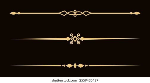 Set of Vintage decorative golden lines. text dividers. Gold line border. Lines separators, Borders, Vintage dividers, Underline elements. Vector illustration