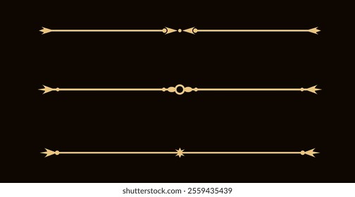 Set of Vintage decorative golden lines. text dividers. Gold line border. Lines separators, Borders, Vintage dividers, Underline elements. Vector illustration