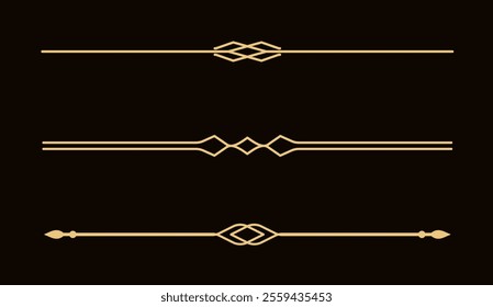 Set of Vintage decorative golden lines. text dividers. Gold line border. Lines separators, Borders, Vintage dividers, Underline elements. Vector illustration