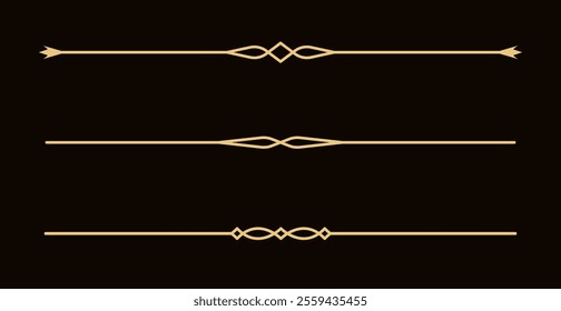 Set of Vintage decorative golden lines. text dividers. Gold line border. Lines separators, Borders, Vintage dividers, Underline elements. Vector illustration