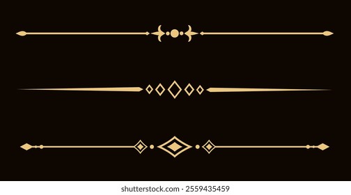 Set of Vintage decorative golden lines. text dividers. Gold line border. Lines separators, Borders, Vintage dividers, Underline elements. Vector illustration