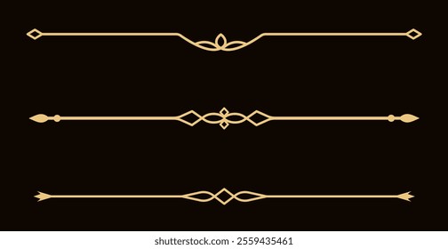 Set of Vintage decorative golden lines. text dividers. Gold line border. Lines separators, Borders, Vintage dividers, Underline elements. Vector illustration