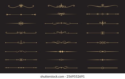 Set of Vintage decorative golden lines. text dividers. Gold line border. Lines separators, Borders, Vintage dividers, Underline elements. Vector illustration