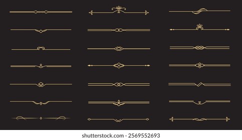 Set of Vintage decorative golden lines. text dividers. Gold line border. Lines separators, Borders, Vintage dividers, Underline elements. Vector illustration