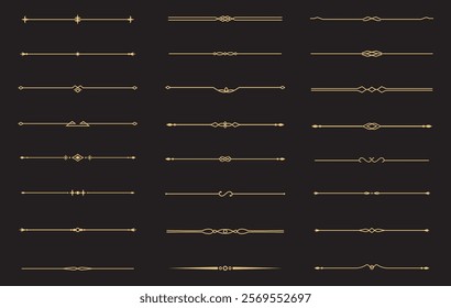 Set of Vintage decorative golden lines. text dividers. Gold line border. Lines separators, Borders, Vintage dividers, Underline elements. Vector illustration