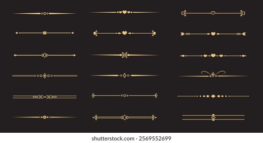 Set of Vintage decorative golden lines. text dividers. Gold line border. Lines separators, Borders, Vintage dividers, Underline elements. Vector illustration