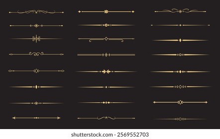 Set of Vintage decorative golden lines. text dividers. Gold line border. Lines separators, Borders, Vintage dividers, Underline elements. Vector illustration