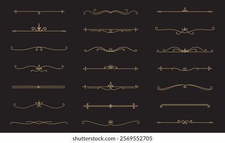 Set of Vintage decorative golden lines. text dividers. Gold line border. Lines separators, Borders, Vintage dividers, Underline elements. Vector illustration