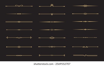 Set of Vintage decorative golden lines. text dividers. Gold line border. Lines separators, Borders, Vintage dividers, Underline elements. Vector illustration