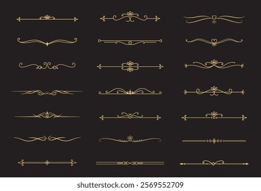 Set of Vintage decorative golden lines. text dividers. Gold line border. Lines separators, Borders, Vintage dividers, Underline elements. Vector illustration