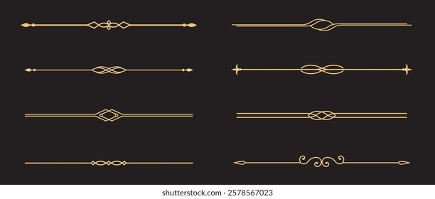 Set of Vintage decorative golden lines. text dividers. Gold line border. Lines separators, Borders, Vintage dividers, Underline elements. Vector illustration