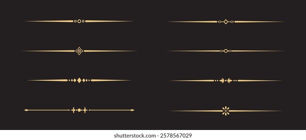 Set of Vintage decorative golden lines. text dividers. Gold line border. Lines separators, Borders, Vintage dividers, Underline elements. Vector illustration