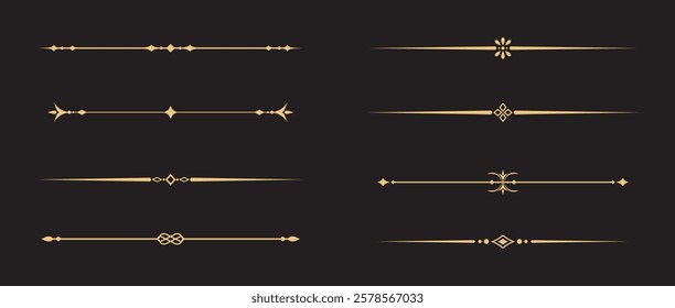 Set of Vintage decorative golden lines. text dividers. Gold line border. Lines separators, Borders, Vintage dividers, Underline elements. Vector illustration