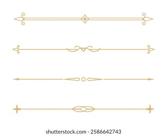 Set of Vintage decorative golden lines. text dividers. Gold line border. Lines separators, Borders, Vintage dividers, Underline elements. Vector illustration