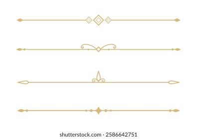 Set of Vintage decorative golden lines. text dividers. Gold line border. Lines separators, Borders, Vintage dividers, Underline elements. Vector illustration