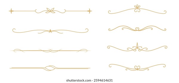 Set of Vintage decorative golden lines. text dividers. Gold line border. Lines separators, Borders, Vintage dividers, Underline elements. Vector illustration