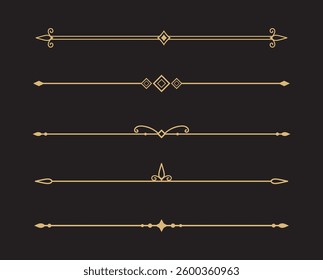 Set of Vintage decorative golden lines. text dividers. Gold line border. Lines separators, Borders, Vintage dividers, Underline elements. Vector illustration