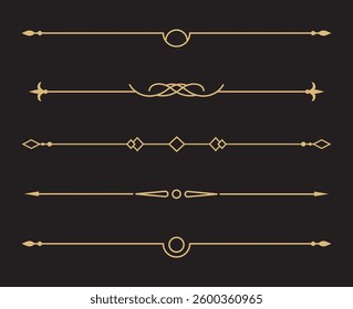 Set of Vintage decorative golden lines. text dividers. Gold line border. Lines separators, Borders, Vintage dividers, Underline elements. Vector illustration