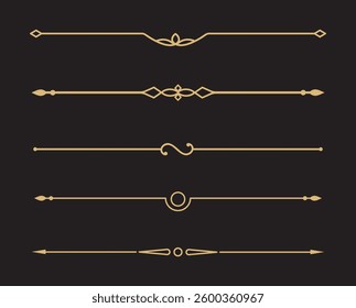 Set of Vintage decorative golden lines. text dividers. Gold line border. Lines separators, Borders, Vintage dividers, Underline elements. Vector illustration