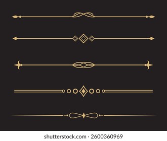 Set of Vintage decorative golden lines. text dividers. Gold line border. Lines separators, Borders, Vintage dividers, Underline elements. Vector illustration