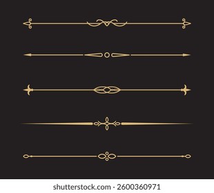 Set of Vintage decorative golden lines. text dividers. Gold line border. Lines separators, Borders, Vintage dividers, Underline elements. Vector illustration