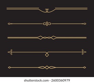 Set of Vintage decorative golden lines. text dividers. Gold line border. Lines separators, Borders, Vintage dividers, Underline elements. Vector illustration