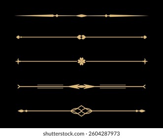 Set of Vintage decorative golden lines. text dividers. Gold line border. Lines separators, Borders, Vintage dividers, Underline elements. Vector illustration
