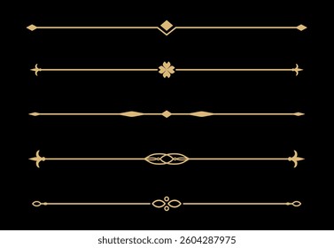 Set of Vintage decorative golden lines. text dividers. Gold line border. Lines separators, Borders, Vintage dividers, Underline elements. Vector illustration