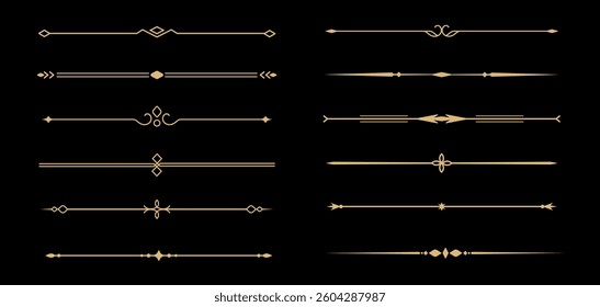 Set of Vintage decorative golden lines. text dividers. Gold line border. Lines separators, Borders, Vintage dividers, Underline elements. Vector illustration