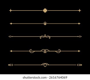 Set of Vintage decorative golden lines. text dividers. Gold line border. Lines separators, Borders, Vintage dividers, Underline elements. Vector illustration