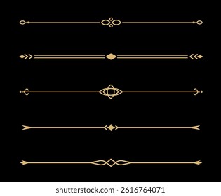Set of Vintage decorative golden lines. text dividers. Gold line border. Lines separators, Borders, Vintage dividers, Underline elements. Vector illustration