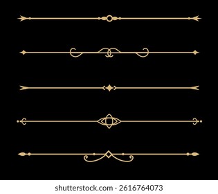Set of Vintage decorative golden lines. text dividers. Gold line border. Lines separators, Borders, Vintage dividers, Underline elements. Vector illustration
