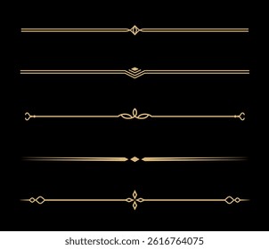 Set of Vintage decorative golden lines. text dividers. Gold line border. Lines separators, Borders, Vintage dividers, Underline elements. Vector illustration