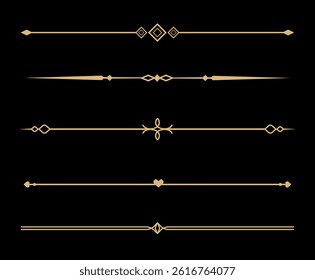 Set of Vintage decorative golden lines. text dividers. Gold line border. Lines separators, Borders, Vintage dividers, Underline elements. Vector illustration