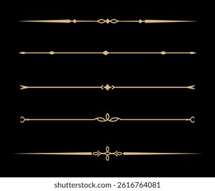 Set of Vintage decorative golden lines. text dividers. Gold line border. Lines separators, Borders, Vintage dividers, Underline elements. Vector illustration
