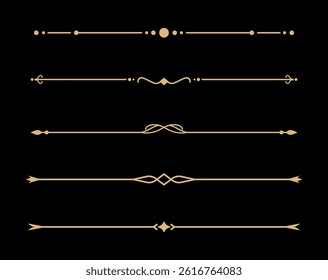 Set of Vintage decorative golden lines. text dividers. Gold line border. Lines separators, Borders, Vintage dividers, Underline elements. Vector illustration