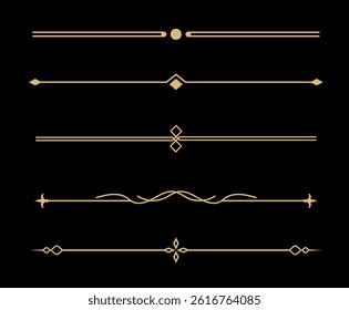 Set of Vintage decorative golden lines. text dividers. Gold line border. Lines separators, Borders, Vintage dividers, Underline elements. Vector illustration