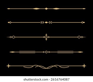 Set of Vintage decorative golden lines. text dividers. Gold line border. Lines separators, Borders, Vintage dividers, Underline elements. Vector illustration