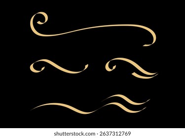 Set of Vintage decorative golden lines. text dividers. Gold line border. Lines separators, Borders, Vintage dividers, Underline elements. Vector illustration