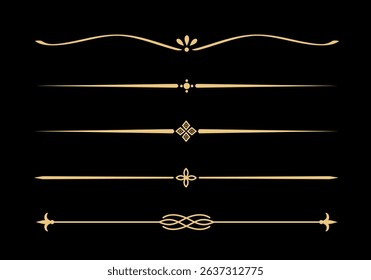 Set of Vintage decorative golden lines. text dividers. Gold line border. Lines separators, Borders, Vintage dividers, Underline elements. Vector illustration