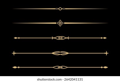 Set of Vintage decorative golden lines. text dividers. Gold line border. Lines separators, Borders, Vintage dividers, Underline elements. Vector illustration
