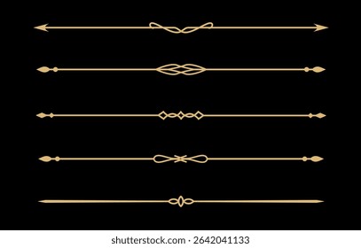 Set of Vintage decorative golden lines. text dividers. Gold line border. Lines separators, Borders, Vintage dividers, Underline elements. Vector illustration