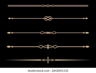 Set of Vintage decorative golden lines. text dividers. Gold line border. Lines separators, Borders, Vintage dividers, Underline elements. Vector illustration