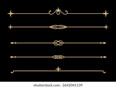 Set of Vintage decorative golden lines. text dividers. Gold line border. Lines separators, Borders, Vintage dividers, Underline elements. Vector illustration
