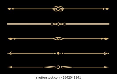 Set of Vintage decorative golden lines. text dividers. Gold line border. Lines separators, Borders, Vintage dividers, Underline elements. Vector illustration