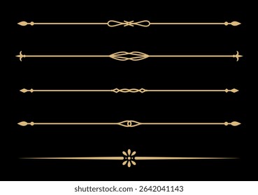 Set of Vintage decorative golden lines. text dividers. Gold line border. Lines separators, Borders, Vintage dividers, Underline elements. Vector illustration