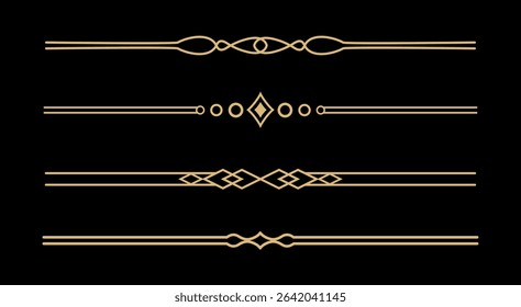 Set of Vintage decorative golden lines. text dividers. Gold line border. Lines separators, Borders, Vintage dividers, Underline elements. Vector illustration