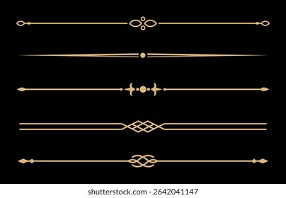 Set of Vintage decorative golden lines. text dividers. Gold line border. Lines separators, Borders, Vintage dividers, Underline elements. Vector illustration