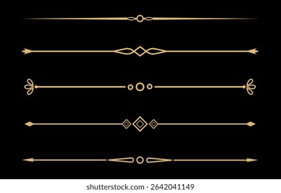 Set of Vintage decorative golden lines. text dividers. Gold line border. Lines separators, Borders, Vintage dividers, Underline elements. Vector illustration